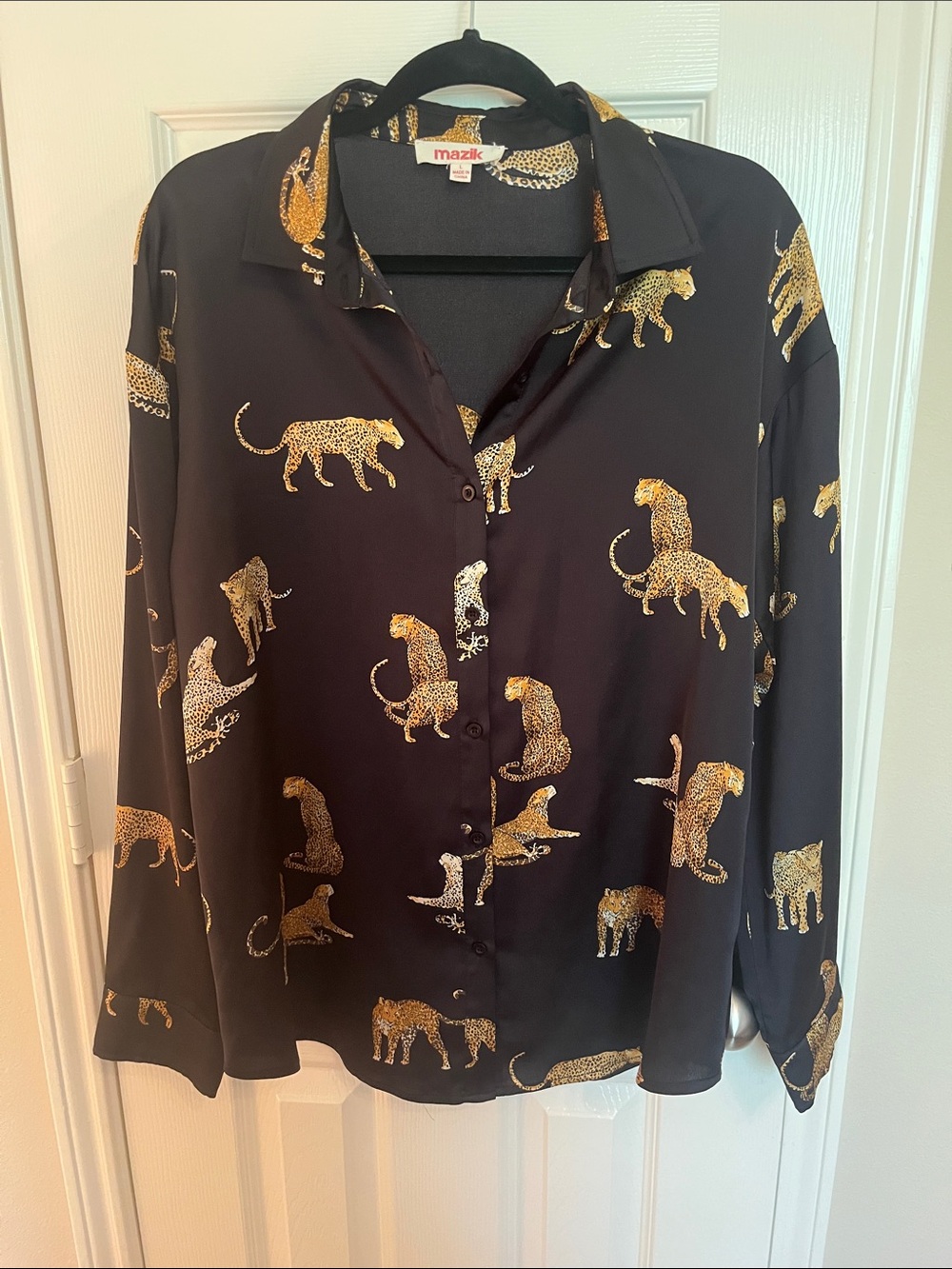 Mazik Leopard Button down Blouse - Picture 2 of 11